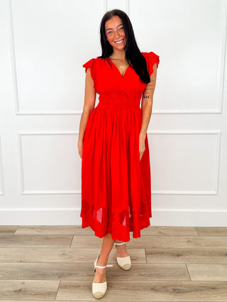 Never Alone Cotton Red Dress with Pockets Red / Small