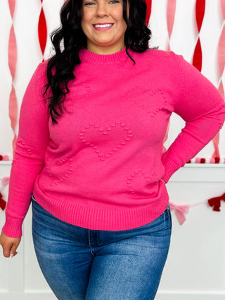 The Heart-Stitch Knit Long Sleeve Pink Avery Mae Sweater Top