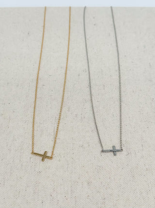 Always With Me necklace set, gold and silver chains with cross pendant charms