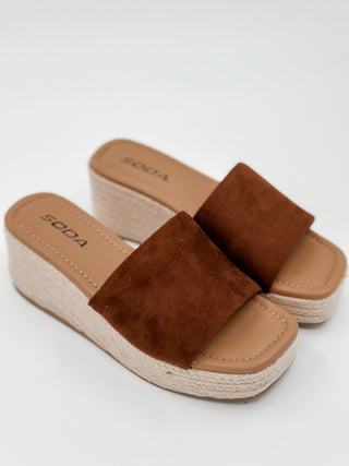 Wishful Thinking Faux Suede Cognac Wedges