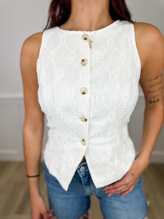 The Mellow Shell Lightweight Cream Avery Mae Button Up Top