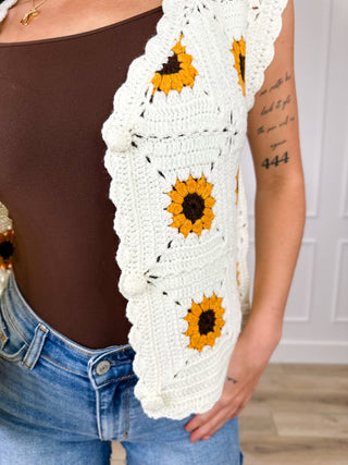 Sunflower Feelings Crochet Cream Avery Mae Button Up Top