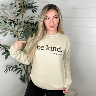 Always Be Kinda Cotton Blend Long Sleeve Sand Avery Mae Graphic Crewneck Sweatshirt