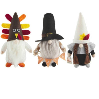 3-piece gnome plush set: multicolor, black-hat, and white-cap gnomes