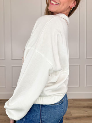 Got You in My Sights Knit Long Sleeve White Avery Mae Mom Cropped Pullover Top