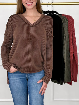 Zenana The Way You Should Ribbed Long Sleeve Avery Mae Top - Multiple Colors