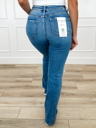 Risen Lola Tummy Control Straight Leg Jeans - Medium Wash (Distressed)