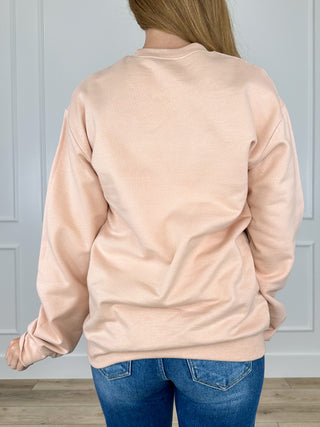 Peach cotton-blend crewneck sweatshirt, plain back with long sleeves