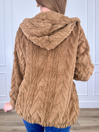 Michelle Mae Not the Point Sherpa Long Sleeve Brown Hooded Jacket