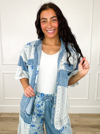 Take a Chance on Me Cotton Medium Wash Denim Avery Mae Button Up Top