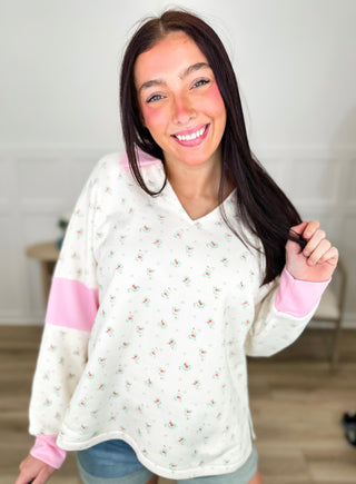 Seeming Very Certain Cotton Blend Long Sleeve Cream Avery Mae Top