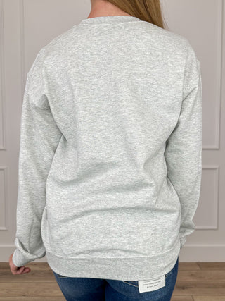 Grey crewneck sweatshirt with plain back and ribbed cuffs