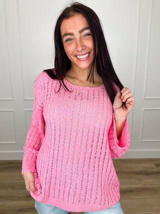 POL No Loose Ends Knit Long Sleeve Pink Sweater Top