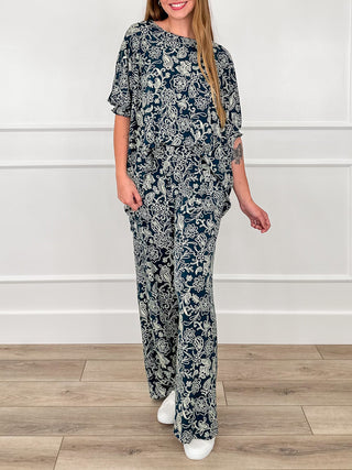 Dear Scarlett Didn't You Stay High-Rise Wide Leg Blue Set