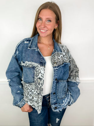 Feeling the Wild Times Cotton Blend Long Sleeve Denim Avery Mae Mom Cropped Jacket