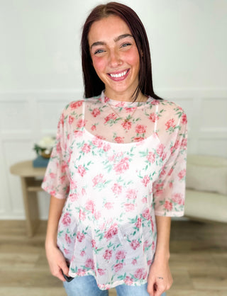 Nothing to Hide Sheer Mesh Short Sleeve Pink Avery Mae Top