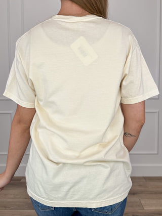 Cream cotton short-sleeve tee with crew neck and plain back view