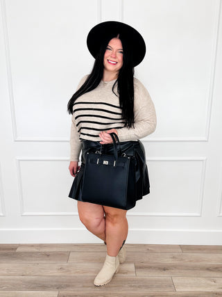 Striped mini skirt with horizontal black and light cream bands