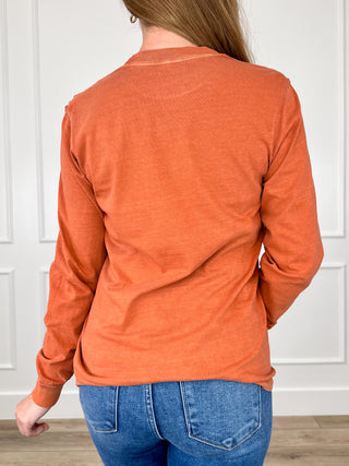 Spooky Season Enthusiast Cotton Long Sleeve Orange Avery Mae Graphic Tee Shirt (Comfort Colors)