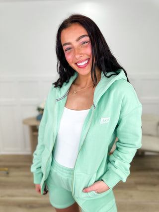 All in My Head Cotton Blend Long Sleeve Green Avery Mae Full Zip Hoodie Sweatshirt