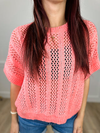 For a Lifetime Knit Short Sleeve Coral Avery Mae Sweater Top