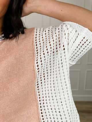 Back to Life Cotton Blend Short Sleeve Peach Avery Mae Sweater Top