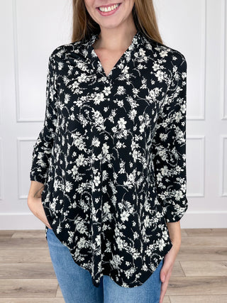 Dear Scarlett Hypnotized by You Wrinkle-Free 3/4 Sleeve Black Gabby Top