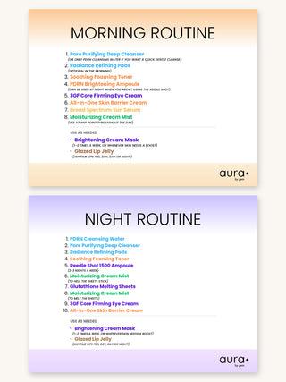AURA by GEM routine card set: Morning Routine and Night Routine step lists