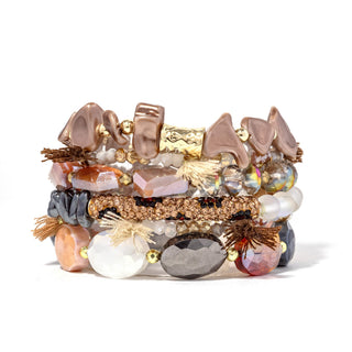 Embellished card stack bracelet with pearls, rhinestones, and charm accents