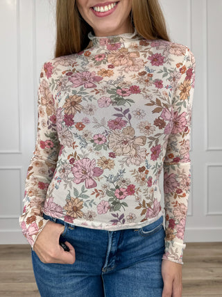 Sophisticated Trimmings Sheer Mesh Long Sleeve Ivory Avery Mae Mom Cropped Top