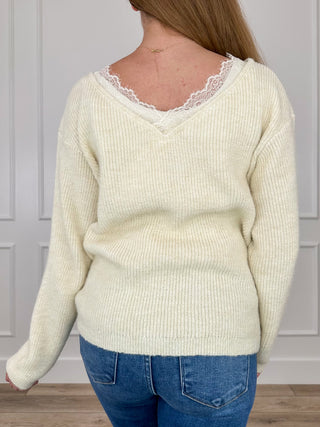 I Think You Should Know Knit Long Sleeve Cream Avery Mae Sweater Top