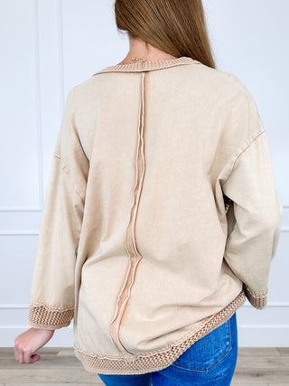 Easel You're On Your Way Cotton 3/4 Sleeve Sand Top