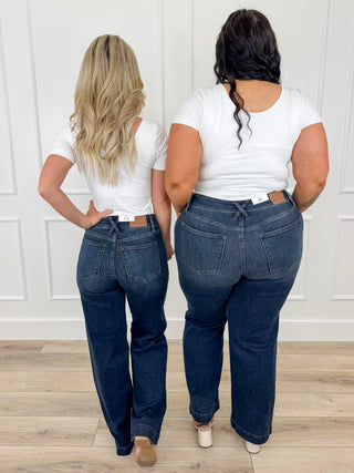 Judy Blue Maisie High-Rise Wide Leg Jeans - Dark Wash (Double Button, Non-Distressed)