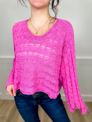 POL Staying Late Knit Long Sleeve Pink Cropped Sweater Top
