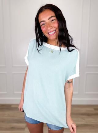 Doe & Rae Side to Side Lightweight Short Sleeve Seafoam Top