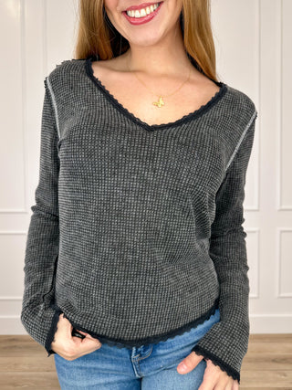 POL This Time is Different Knit Long Sleeve Black Top