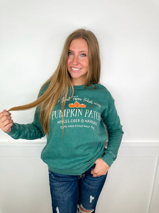 Farm Fresh Pumpkins Cotton Blend Long Sleeve Avery Mae Graphic Crewneck Sweatshirt - 3 colors!