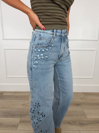 Saige Lilah Tummy Control Barrel Leg Jeans (Rigid, Embroidered, Non-Distressed)