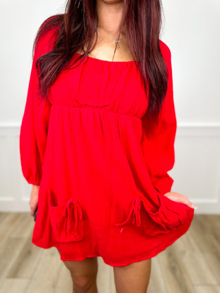 The Easiest Decision Cotton Long Sleeve Red Avery Mae Dress