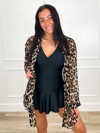 Making Big Plans Sheer Long Sleeve Leopard Avery Mae Button Up Tunic Top