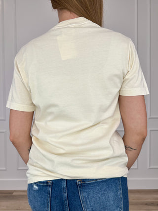 Cream cotton short-sleeve tee, back view, plain crew neck