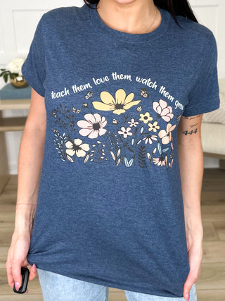 Cultivating Tomorrow Cotton Blend Short Sleeve Blue Avery Mae Graphic Tee Shirt