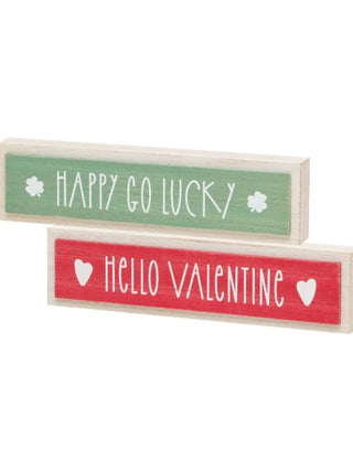 Happy Lucky Valentine Reversible Wood Shelf Sitter