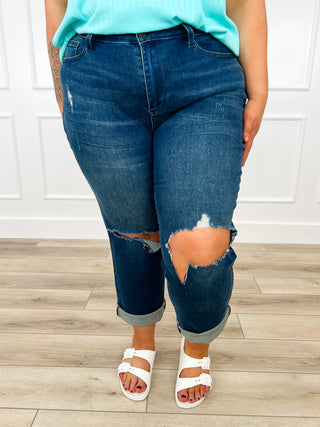 Judy Blue Janelle High-Rise Dad Jeans - Dark Wash (Distressed)