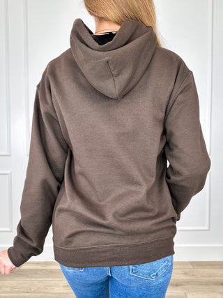 Spooky Vibes Only Cotton Blend Long Sleeve Brown Avery Mae Graphic Hoodie Sweatshirt (Gildan)