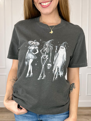 Classic Costume Party Cotton Short Sleeve Grey Avery Mae Graphic Tee Shirt (Comfort Colors)