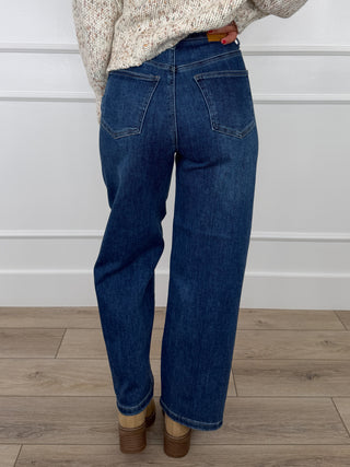 Saige Raven Tummy Control Barrel Leg Jeans (Rigid, Non-Dristressed)