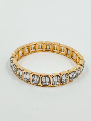 Gold bracelet with clear octagon gemstone links