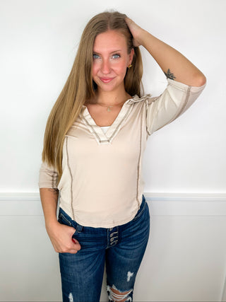 POL So Confident Rayon Blend 3/4 Sleeve Oat Top