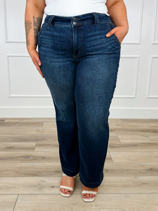 Judy Blue Maisie High-Rise Wide Leg Jeans - Dark Wash (Double Button, Non-Distressed)